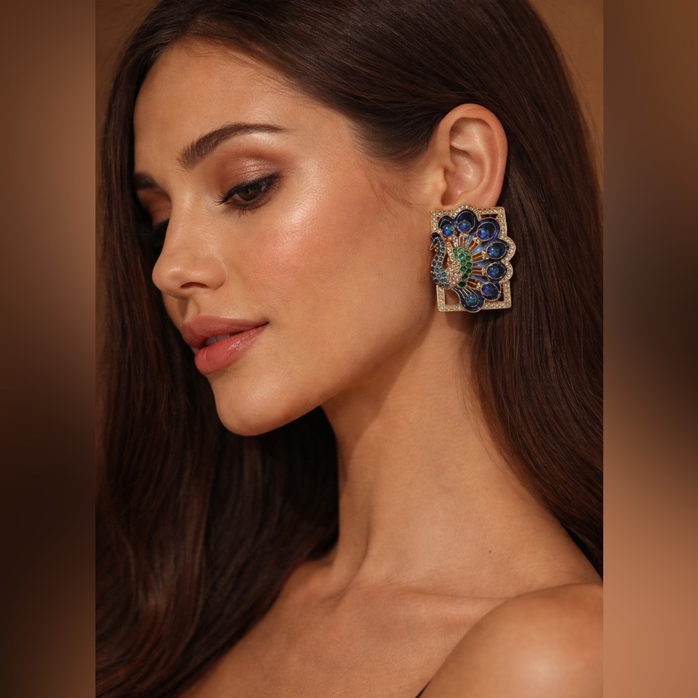 Vintage Elegant Peacock Earrings Blue & Green Statement Jewelry